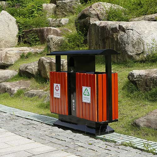 景區公園必備的景觀設施鋼木垃圾箱、與園林椅