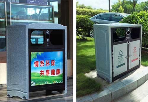  欣方圳仿大理石垃圾桶廠家為清遠高校送貨上門。